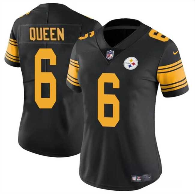 Women%27s Pittsburgh Steelers #6 Patrick Queen Black Color Rush Football Stitched Jersey Dzhi